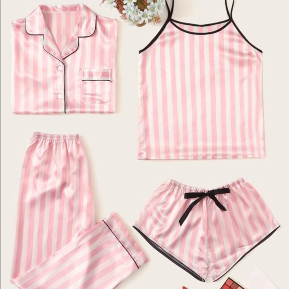 Other - 4pcs striped satin pajamas set